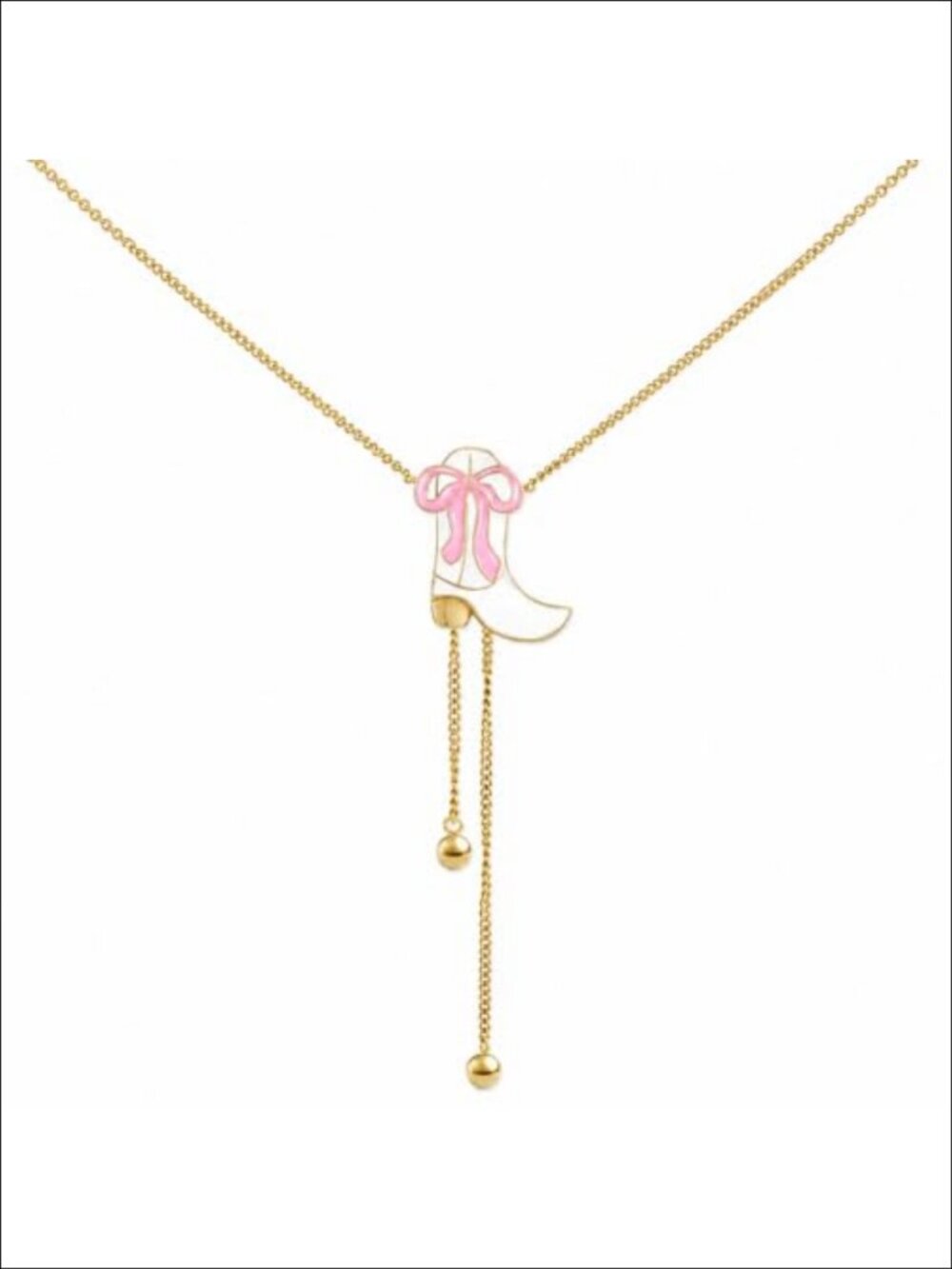 Western Cowgirl Boot Bow Lariat Necklace Gold Tone Adjustable